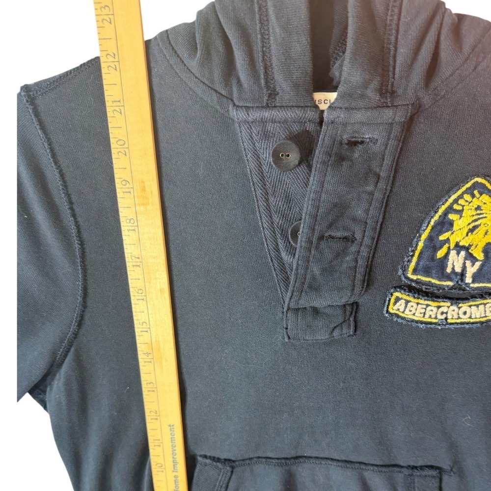 Abercrombie Blue Hoodie Pullover Mens L Muscle Fit Henley Patch Y2K Sweatshirt - Picture 5 of 9